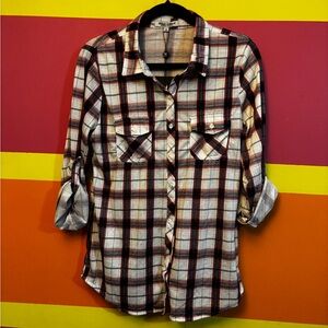 White Mark Plaid Button-Up Shirt - Red and White